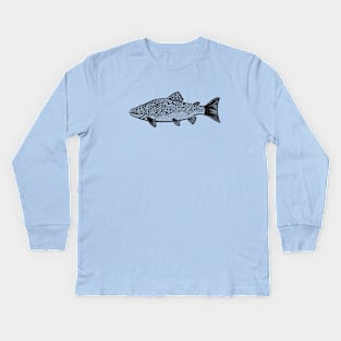 Brown Trout design - hand drawn freshwater fish art Kids Long Sleeve T-Shirt